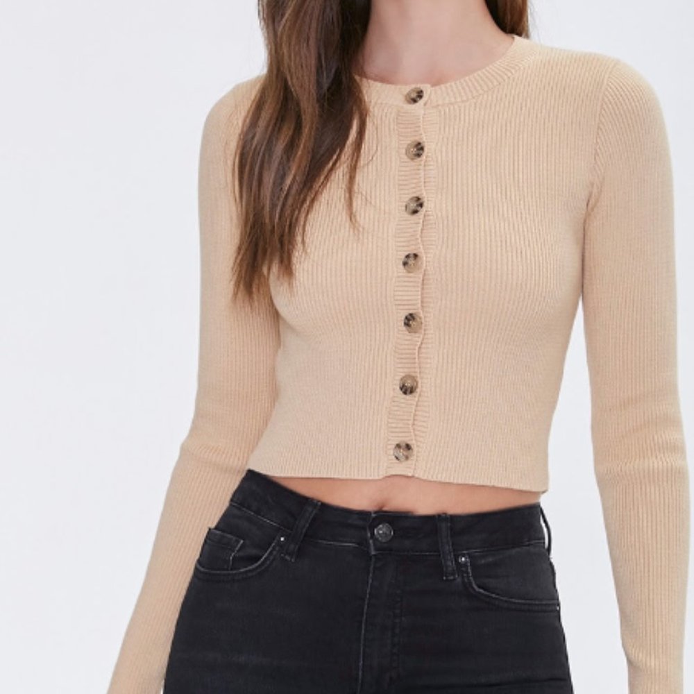 Forever 21 Taupe Ribbed Cropped Cardigan S